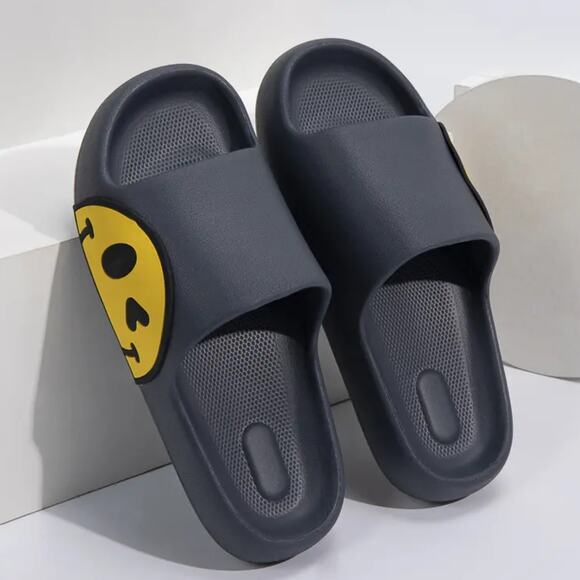 Dark Navy Smiley Cushion Slides, Light, Non-Slip Slippers - Picture 2 of 5
